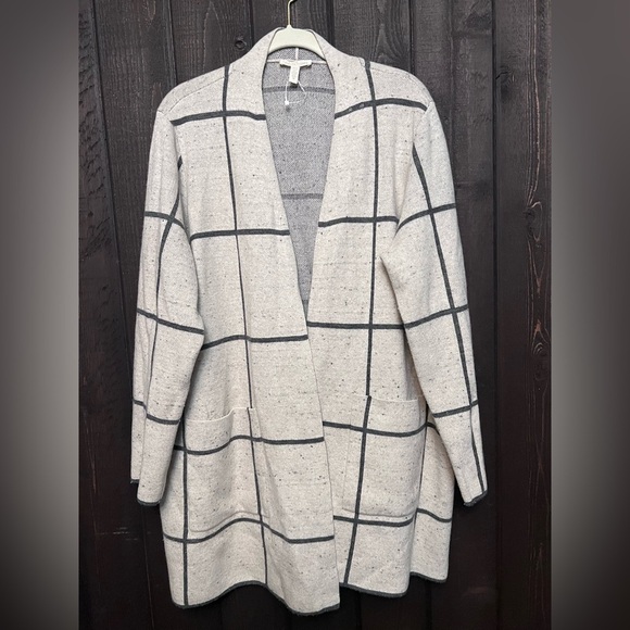 Eileen Fisher Sz 1X Wool Blend Plaid Oatmeal Cardigan...
